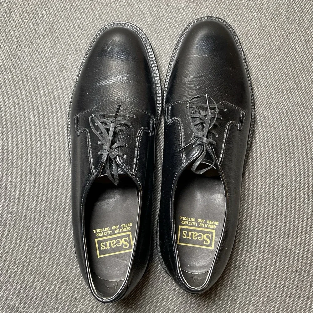 Vintage Sears Derby Blucher Dress Shoe Size 8.5 EE Black Pebbled 74668